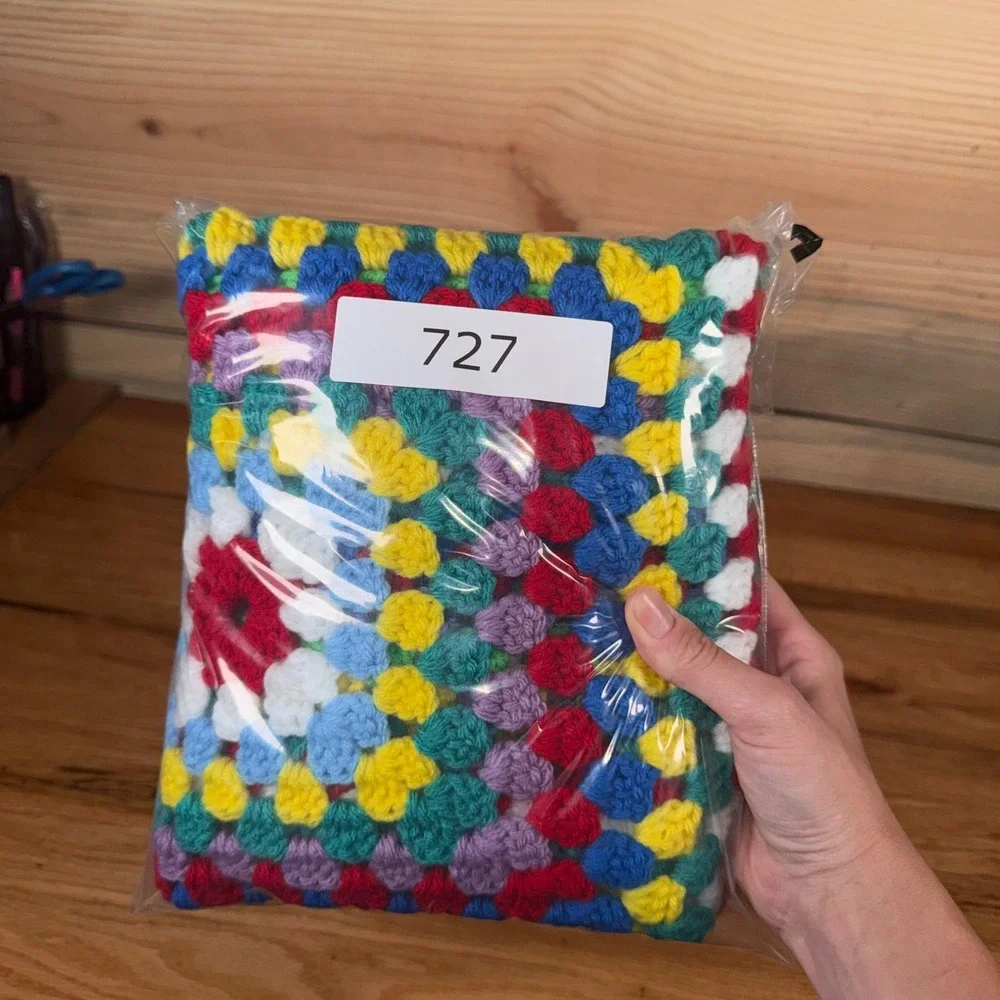 Handmade Crochet Granny Square Rainbow Afghan Throw Blanket Multi Color 27x27